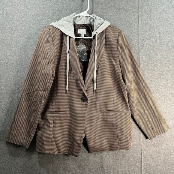 GRAVER Susan Graver Petite Yarn-Dyed Blazer w/ Hood Chocolate Size Petite Large - Picture 1 of 13